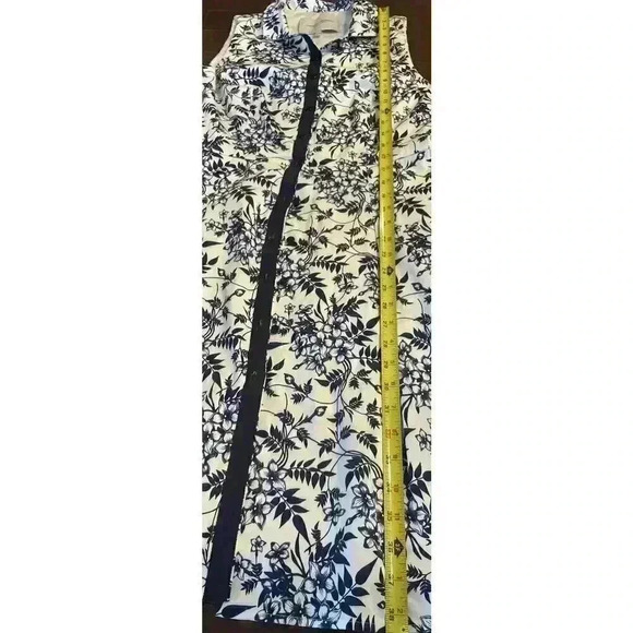 CAROLINA HERRERA Sleeveless Midi Dress 12 L Mock Neck Navy Floral Motif Damask - Picture 11 of 13